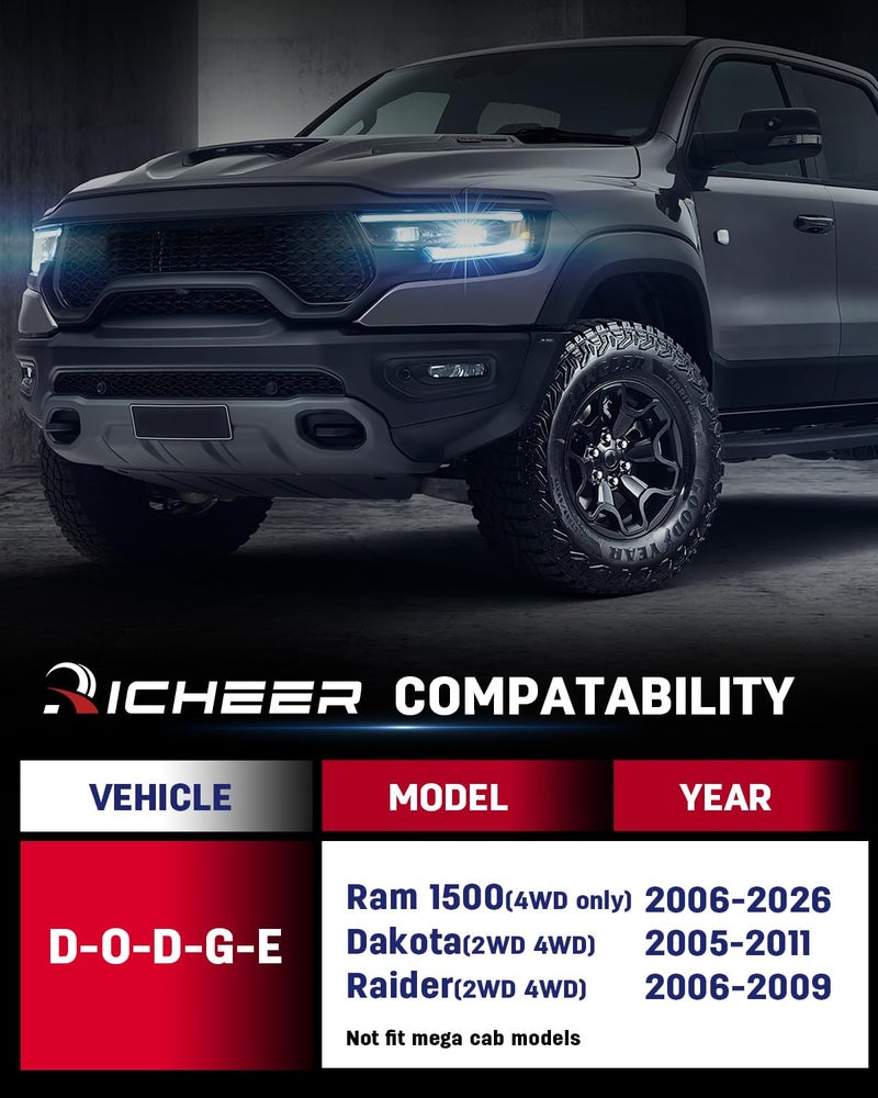 Richeer 2.5 inch Leveling Lift Kit Compatible with 2006-2026 Ram 1500 4WD, 2005-2011 Dakota 2WD 4WD Leveling Lift Kit Forged Front Strut Spacers Raise the Front of your Pickup by 2.5" - Image 2